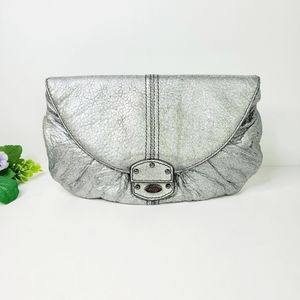 Rafe Brushed Silver Tone Genuine Leather Clutch Bag